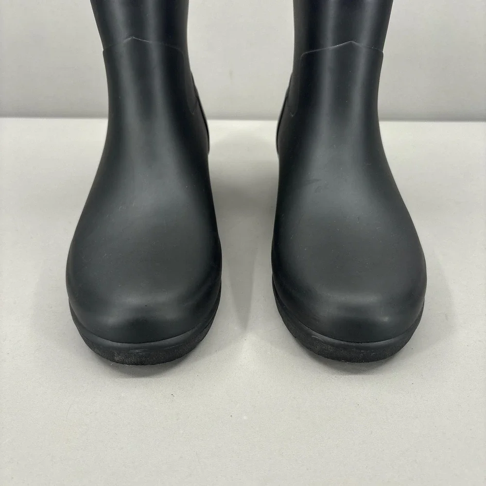 Hunter Rain Boots Womens‎ Size 8 All Black Rubber Ankle Booties Heel Waterproof